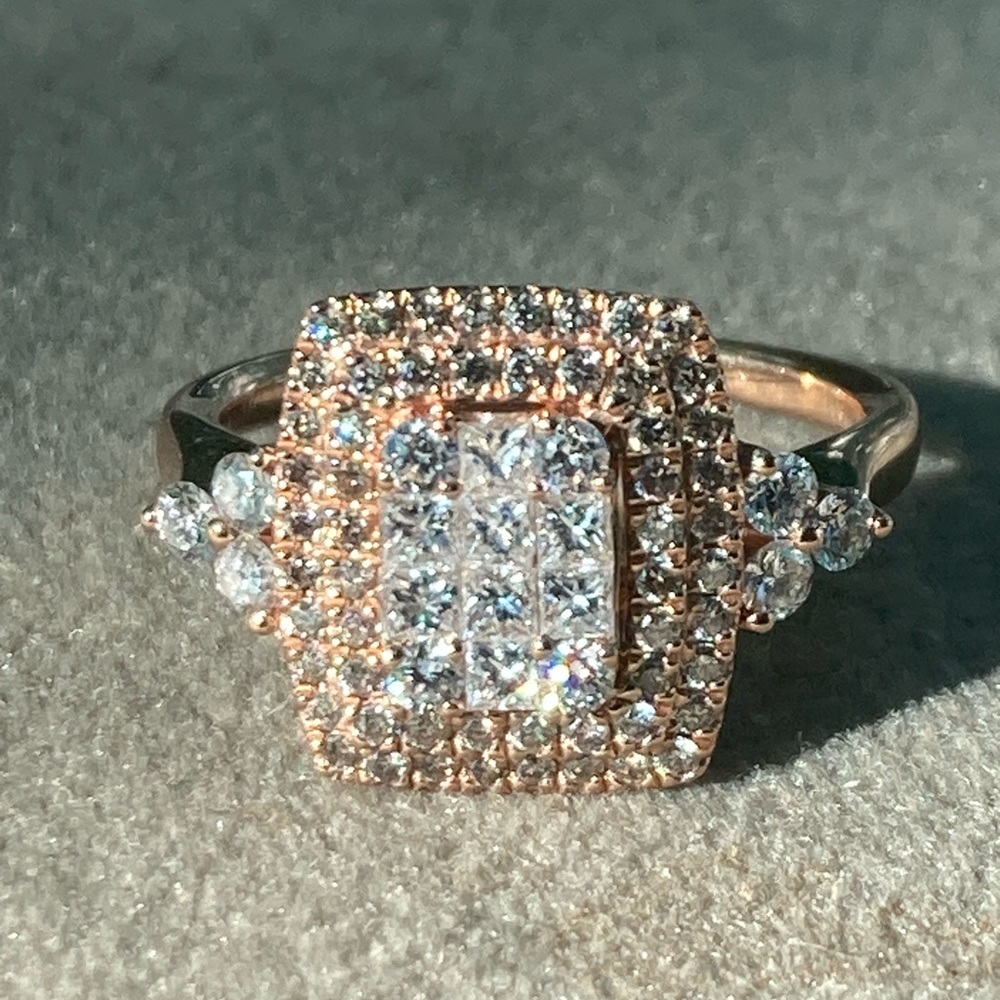LeVian 14K Strawberry Gold 1ct Princess Round Ring size 7